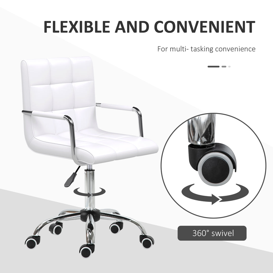 Vinsetto Mid Back PU Leather Home Office Desk Chair Swivel Computer Chair with Arm, Wheels, Adjustable Height, White