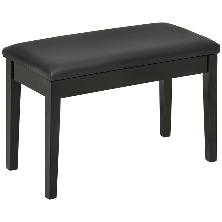 Classic Bench Stool, PU Leather Padded Keyboard Stool with Rubber Wood Legs and Music Storage Compartment, Black