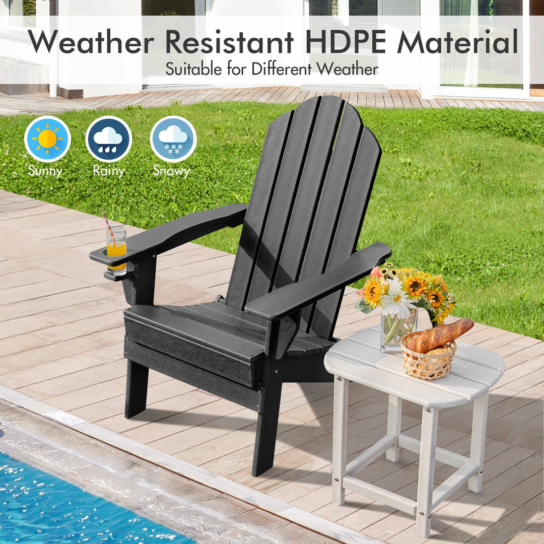 Folding Garden Adirondack Chair with Built-in Cup Holder-Black