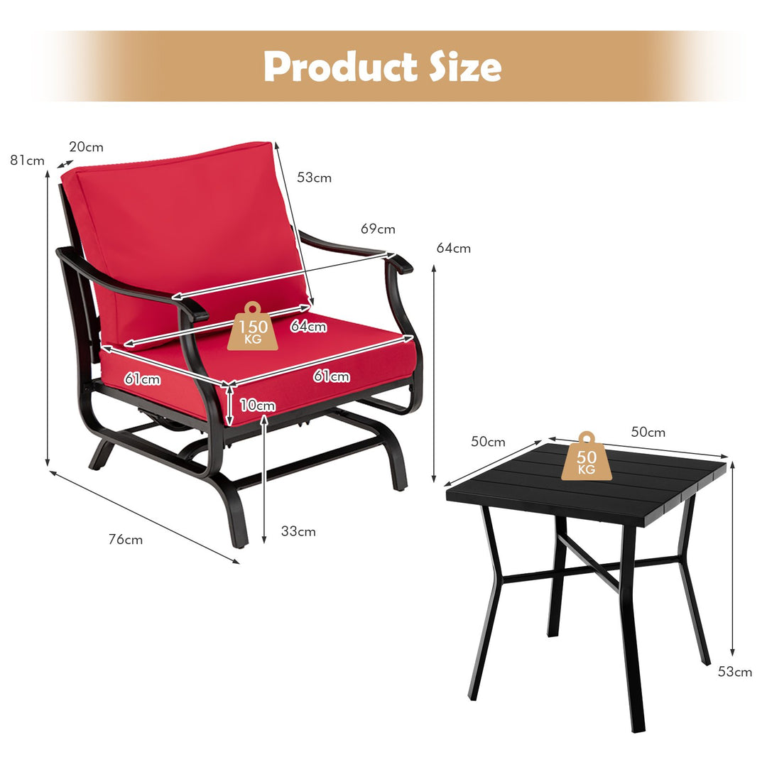 Rocking Garden Furniture Set with Cushions for Balcony Yard-Red