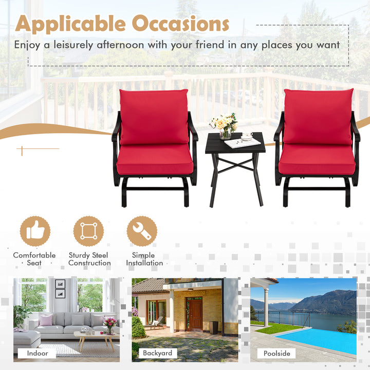 Rocking Garden Furniture Set with Cushions for Balcony Yard-Red