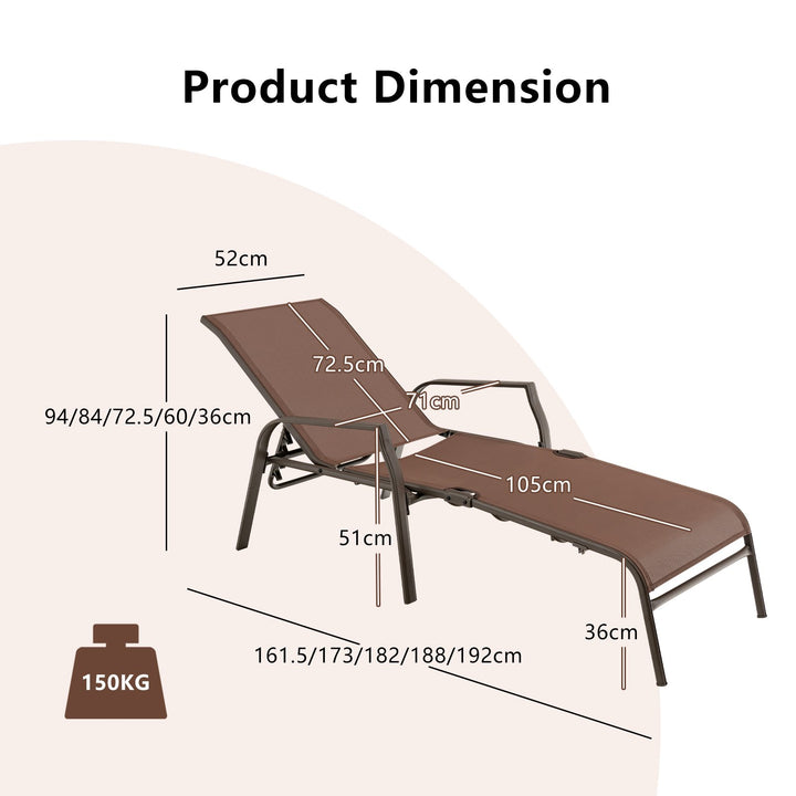 Folding Sun Lounger with Adjustable Stackable Deck -Brown