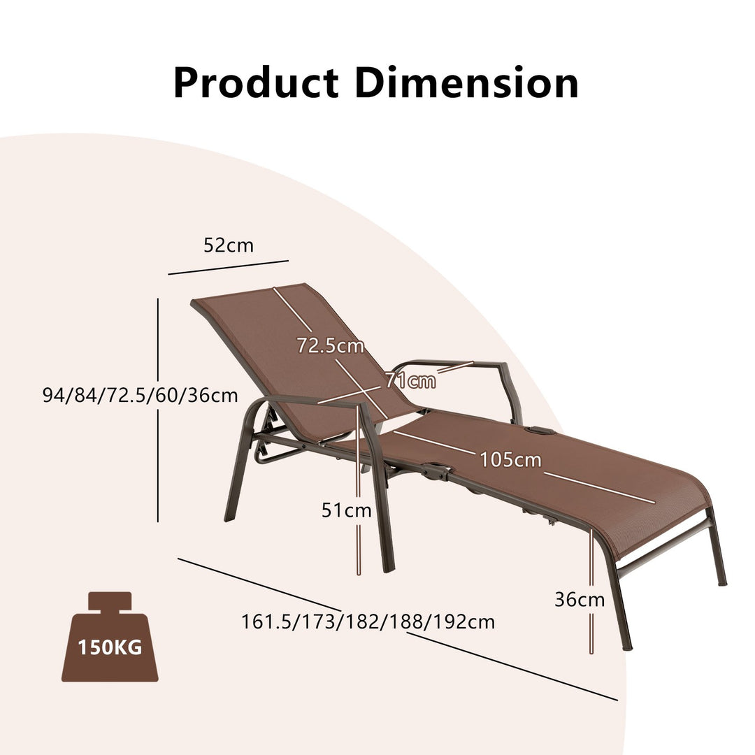Folding Sun Lounger with Adjustable Stackable Deck -Brown