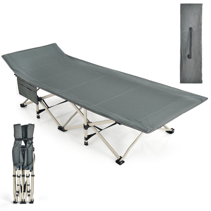 Portable Oversized Folding Camping Bed with Carry Bag fireplace for Travel-Gray