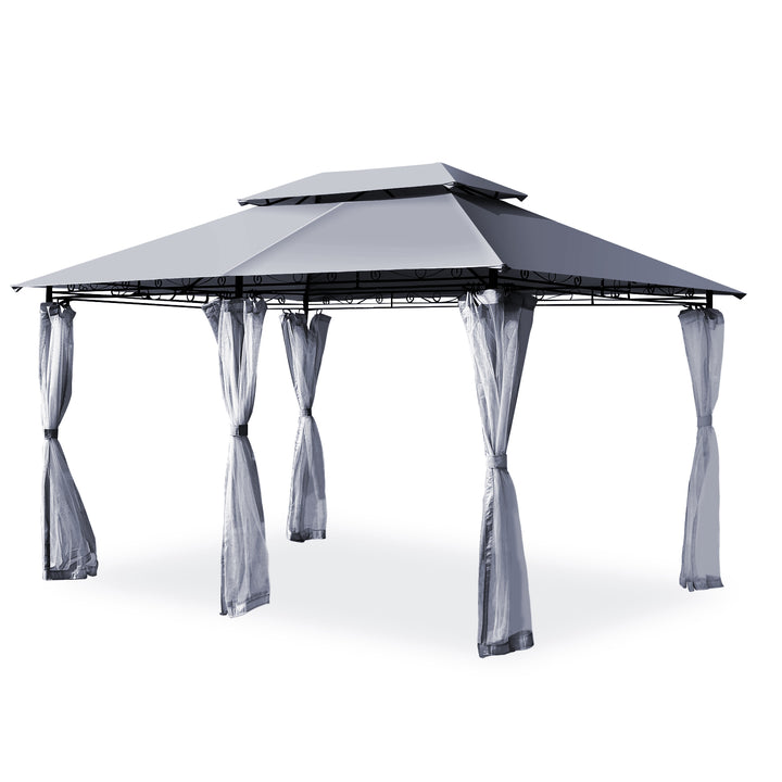 Garden Gazebo with Removable Mesh Side Walls for Patio Backyard -Grey
