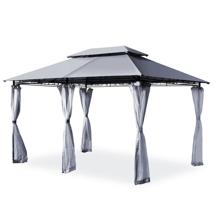 Garden Gazebo with Removable Mesh Side Walls for Patio Backyard -Grey