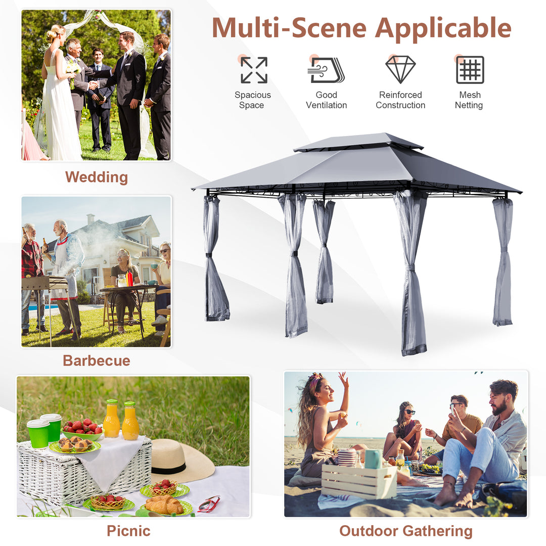 Garden Gazebo with Removable Mesh Side Walls for Patio Backyard -Grey