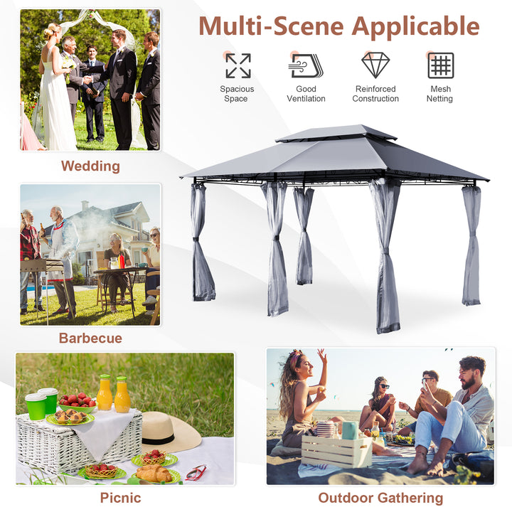 Garden Gazebo with Removable Mesh Side Walls for Patio Backyard -Grey