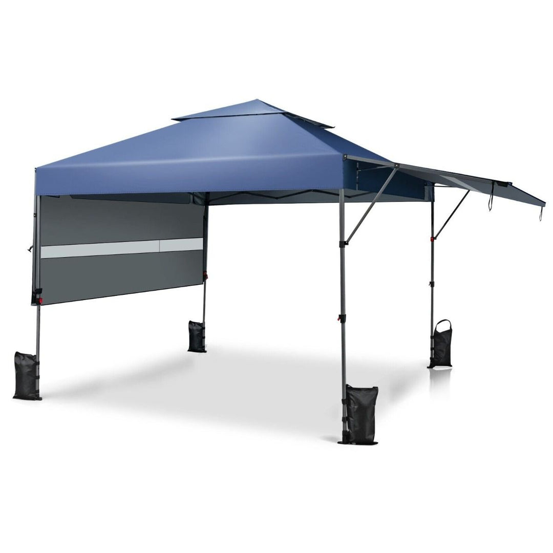 Gazebo with Adjustable Dual Awnings and Height-Navy