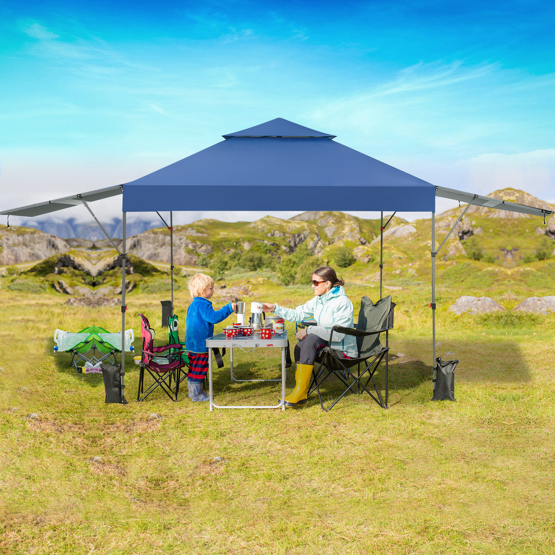 Gazebo with Adjustable Dual Awnings and Height-Navy