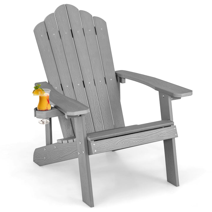 Adirondack Chair with Movable Cup Holder for Fire Pit Beach Deck -Grey