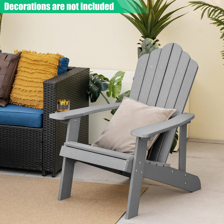 Adirondack Chair with Movable Cup Holder for Fire Pit Beach Deck -Grey