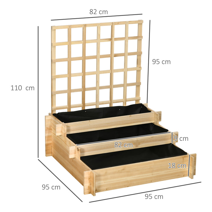 3 Tier Garden Planters with Trellis for Vine Climbing, Wooden Raised Beds, 95x95x110cm, Natural Tone