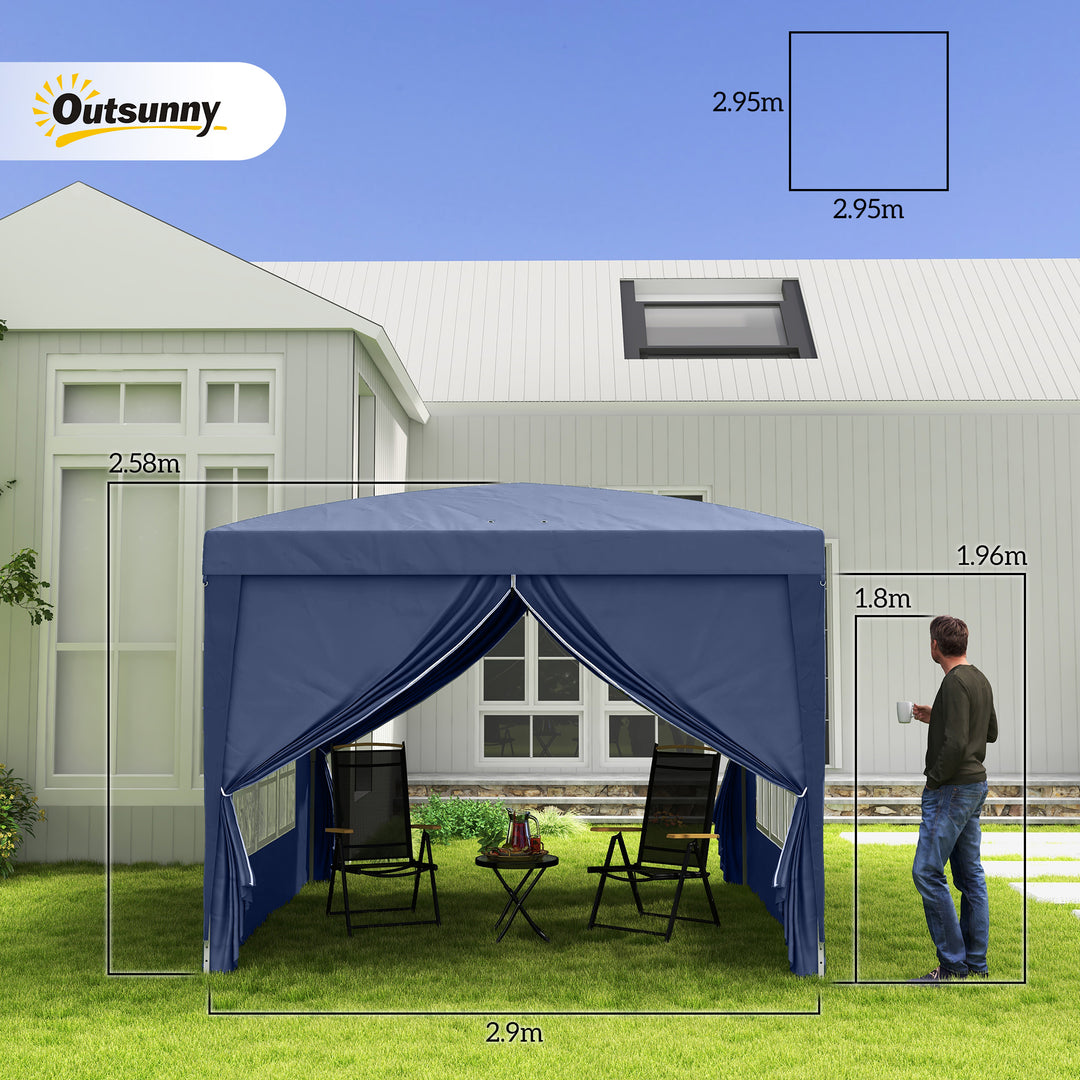 Outsunny 3 x 3 Meters Pop Up Water Resistant Gazebo Wedding Camping Party Tent Canopy Marquee with Carry Bag, Blue