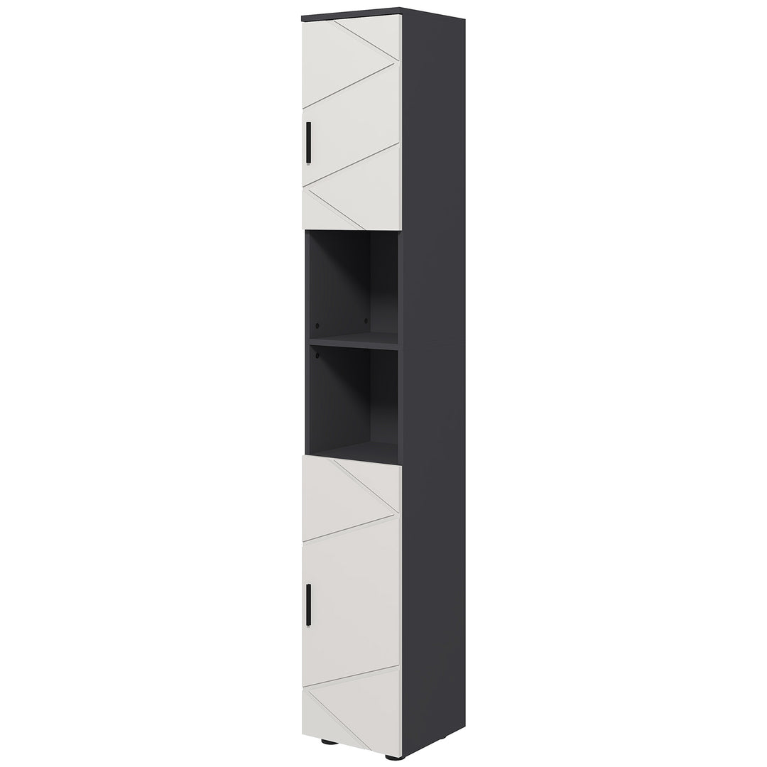 183cm Tall Bathroom Cabinet, Narrow Bathroom Storage Cabinet w/ Open Shelves, 2 Doors Cabinets, Adjustable Shelves, Grey