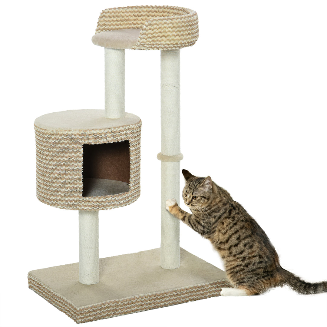 PawHut Multi-Level Cat Tree Tower Activity Center Climbing Frame Kitten House Furniture with Jute Scratching Posts Condo Perch Plush Fabric