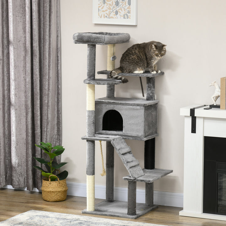 Cat Tree Tower for Indoor Cats, with Scratching Post, Cat House, Toy, Grey