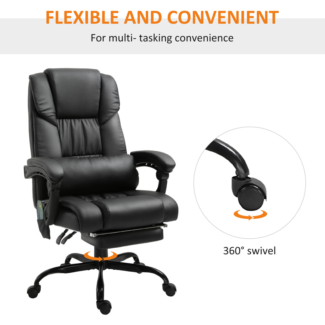 Vinsetto 6-Point PU Leather Massage Racing Chair Electric Padded Recliner Chair Height Angle Adjustable 5 Wheels w/ Remote Footrest Home Office Black
