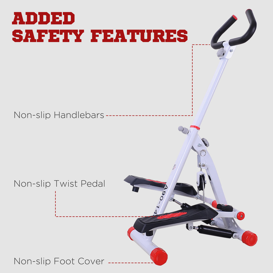 Foldable Stepper with Handle Hand Grip Workout Fitness Machine Sport Exercise Gym Bar Cardio Steel-White/Red Spinning