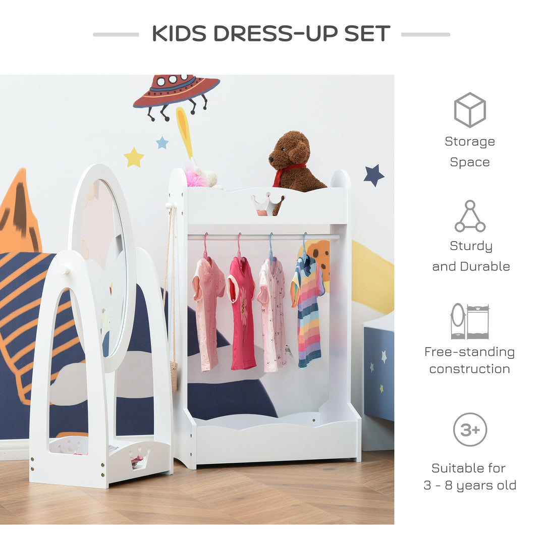 Kids Clothes Rail and Mirror Set - White