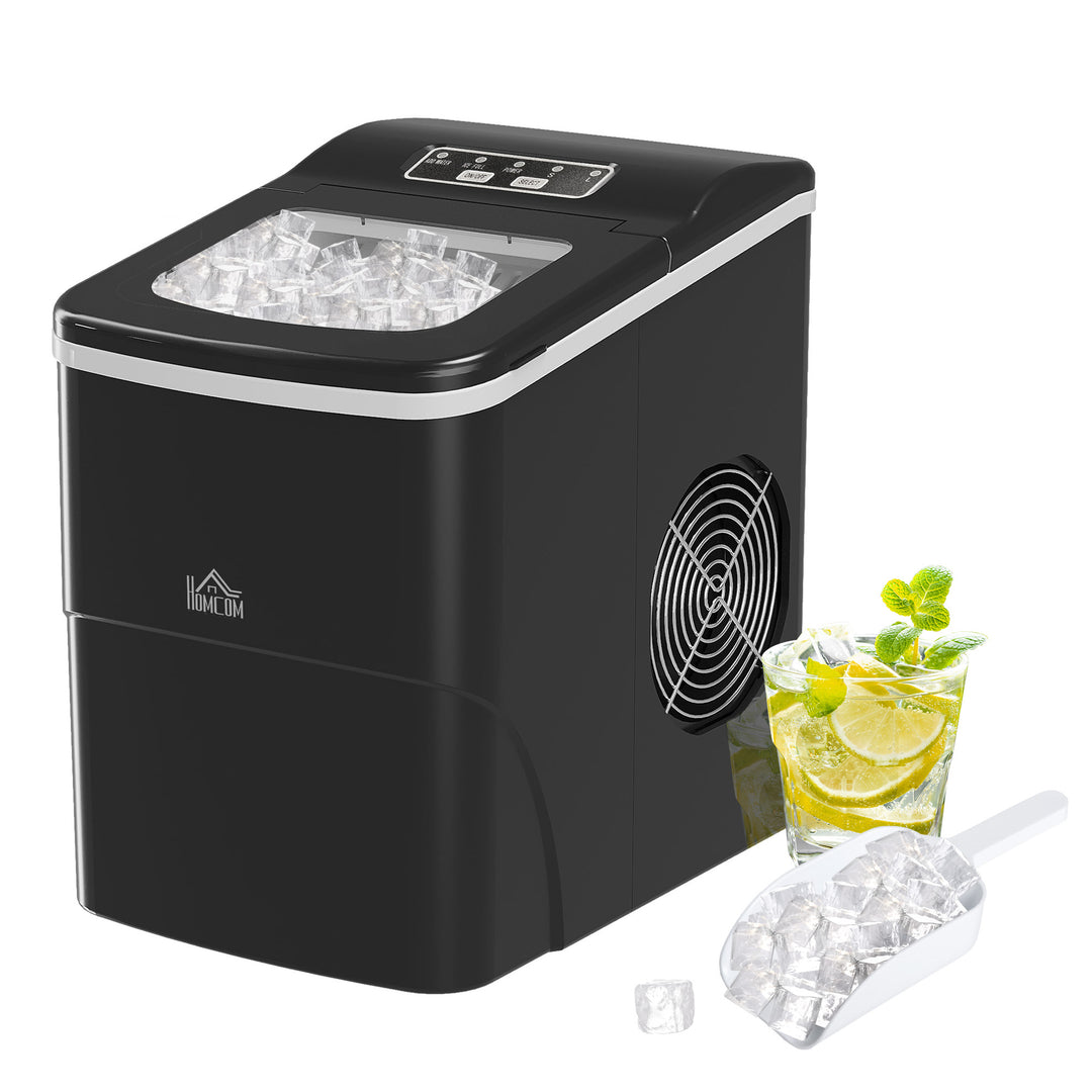 Ice Maker Countertop Portable Bullet Ice Cube Machine 12kg/24H Production Automatic Cleaning Visible Window Scoop and Basket Black by HOMCOM