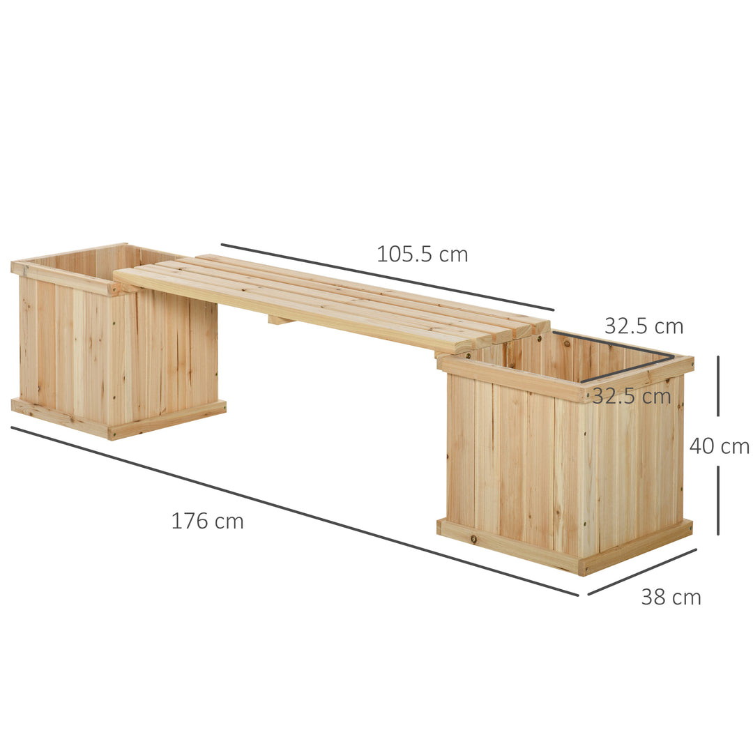 Outsunny Wooden Garden Planter & Bench Combination Garden Raised Bed Patio Park Natural 176 x 38 x 40 cm