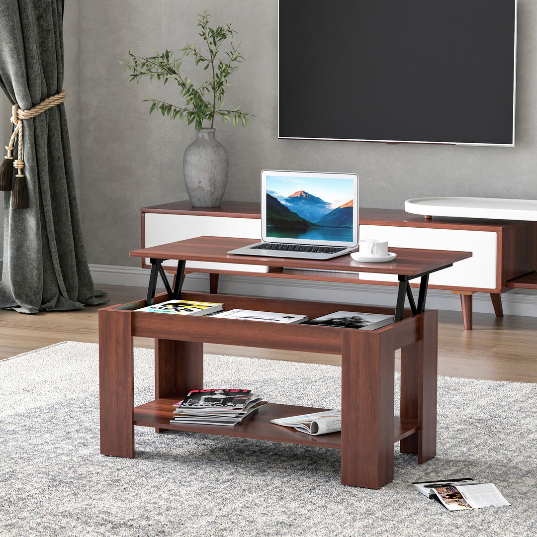 Modern Lift Up Top Coffee Table Desk Hidden Storage Bottom Shelf  100W x 50D x 63H cm
