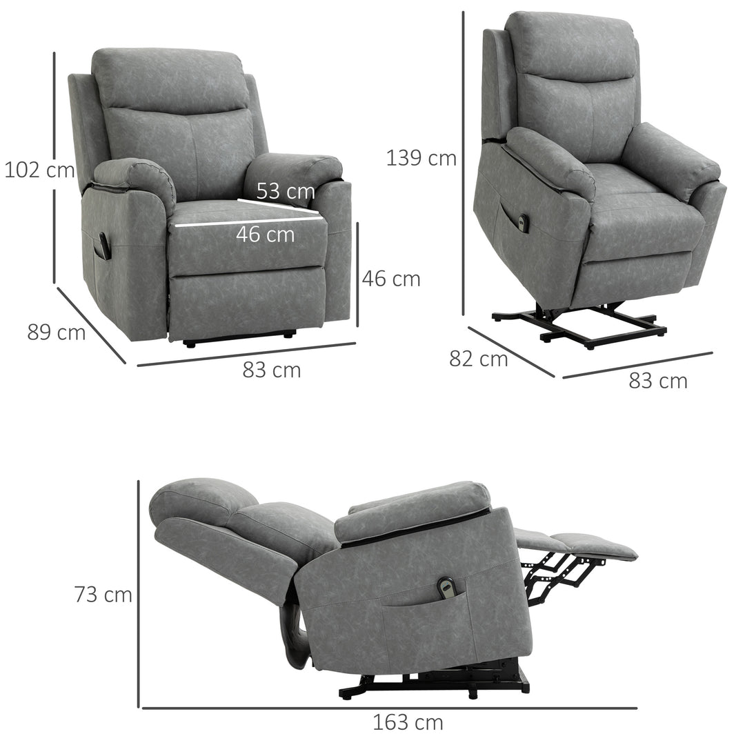 Power Lift Chair Electric Riser Recliner for Elderly, Faux Leather Sofa Lounge Armchair with Remote Control and Side Pocket, Grey