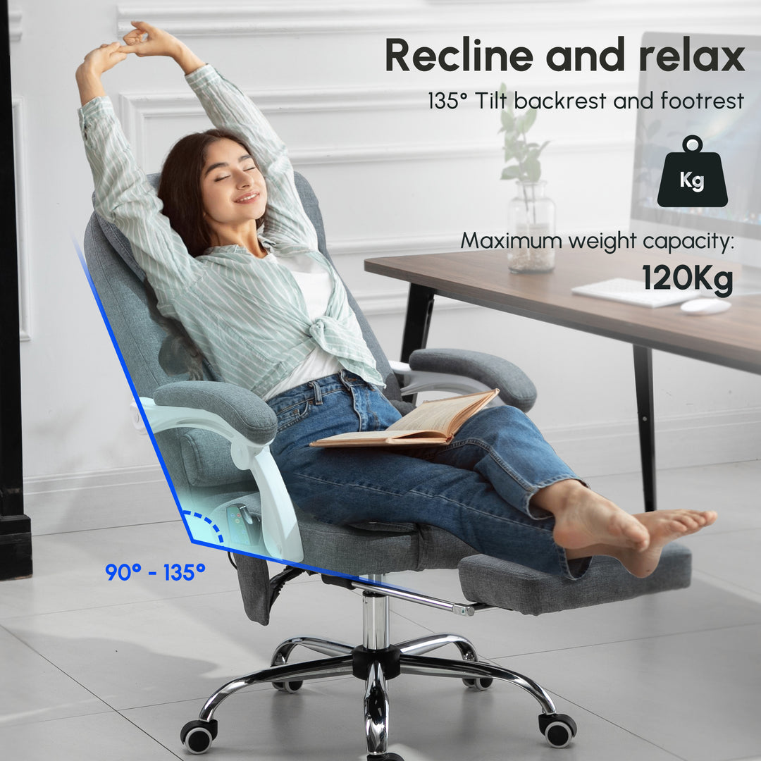 Vinsetto Heated 6 Points Vibration Massage Executive Office Chair, Adjustable Swivel Ergonomic High Back Desk Chair Recliner w/ Footrest, Grey