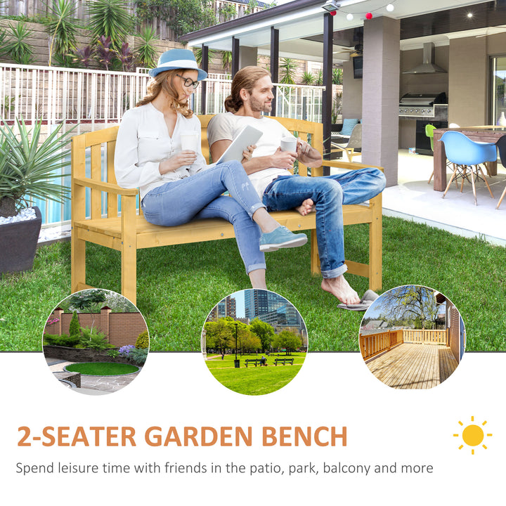 Wooden Garden Bench with Armrest, Outdoor Furniture Chair for Park, Balcony, Orange