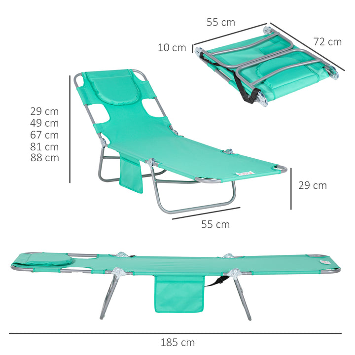 Beach Chaise Lounge with Face Cavity &amp; Arm Slots, Portable Sun Lounger, Reclining Lounge Chair for Patio Garden Beach Pool, Green