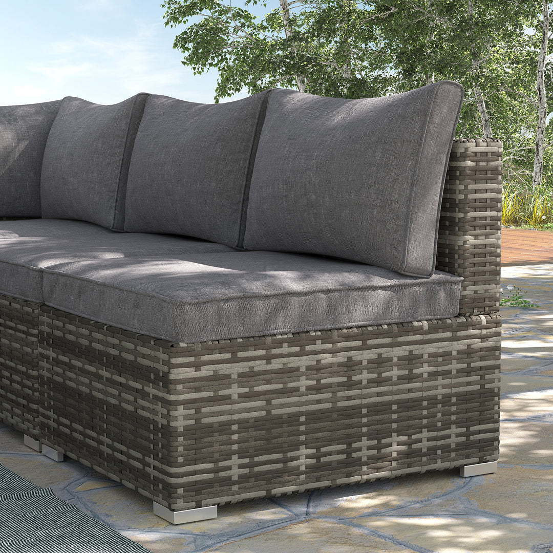 Outdoor Garden Furniture Rattan Single Middle Sofa with Cushions for Backyard Porch Garden Poolside Deep Grey