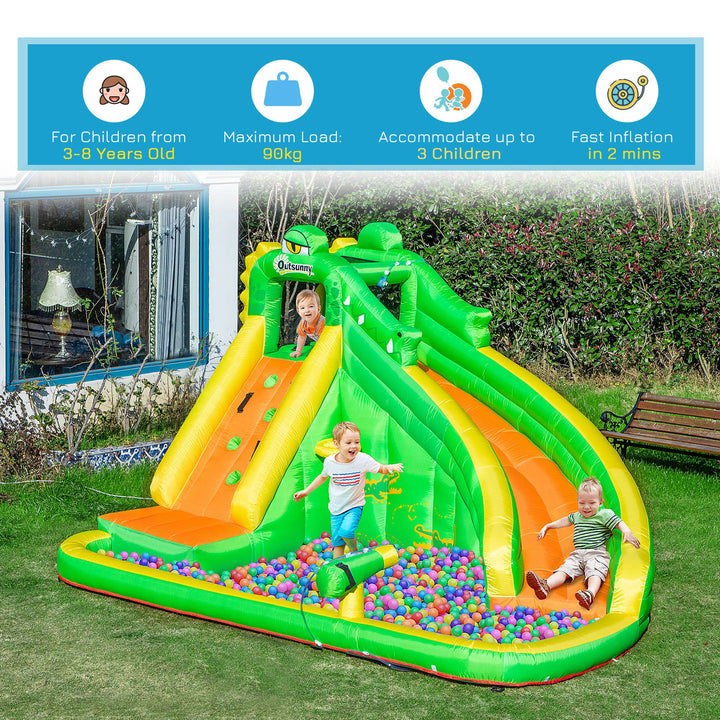 Outsunny 5 in 1 Kids Bouncy Castle Large Crocodile Style Inflatable House Slide Basket Water Pool Climbing Wall for Kids Age 3-8, 3.85 x 2.85 x 2.25m