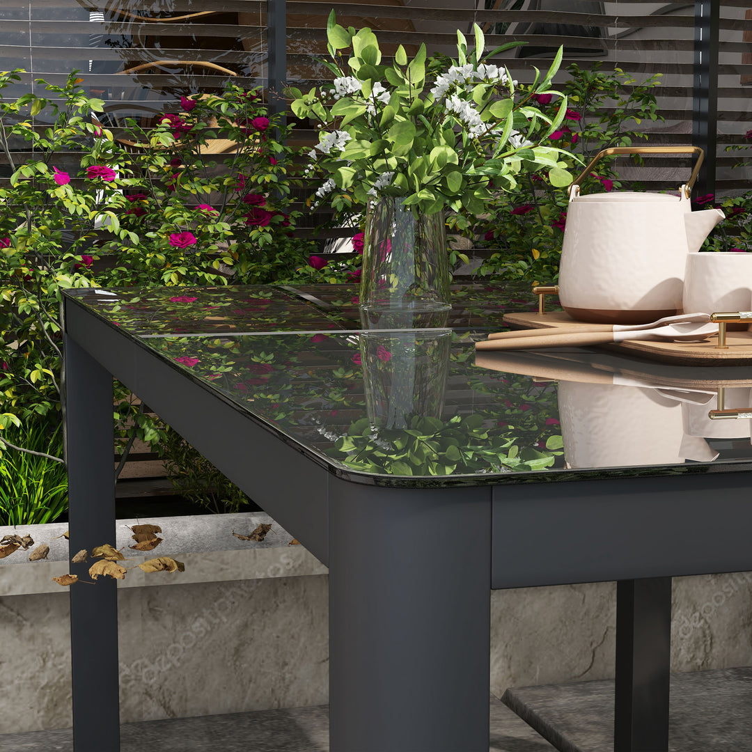 Outdoor Garden Dining Table with Tempered Glass Top