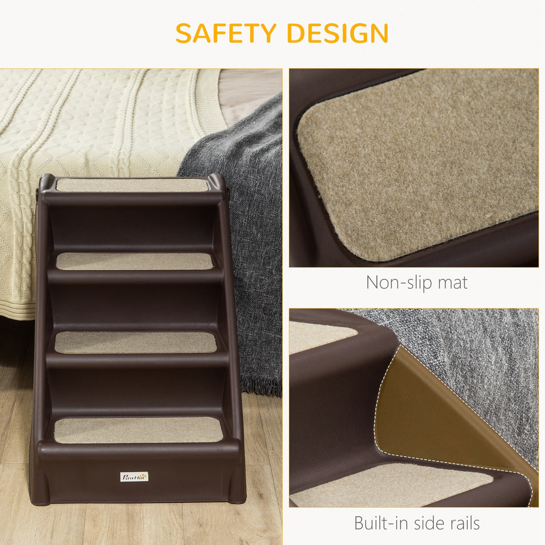 PawHut Foldable Pet Stairs, 4-Step for Cats Small Dogs with Non-slip Mats, 62 x 38 x 49.5 cm, Dark Brown