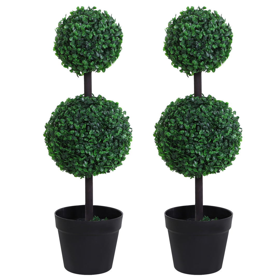 Set of 2 Artificial Boxwood Ball Topiary Trees Potted Decorative Plant Outdoor and Indoor DŽcor (67cm)