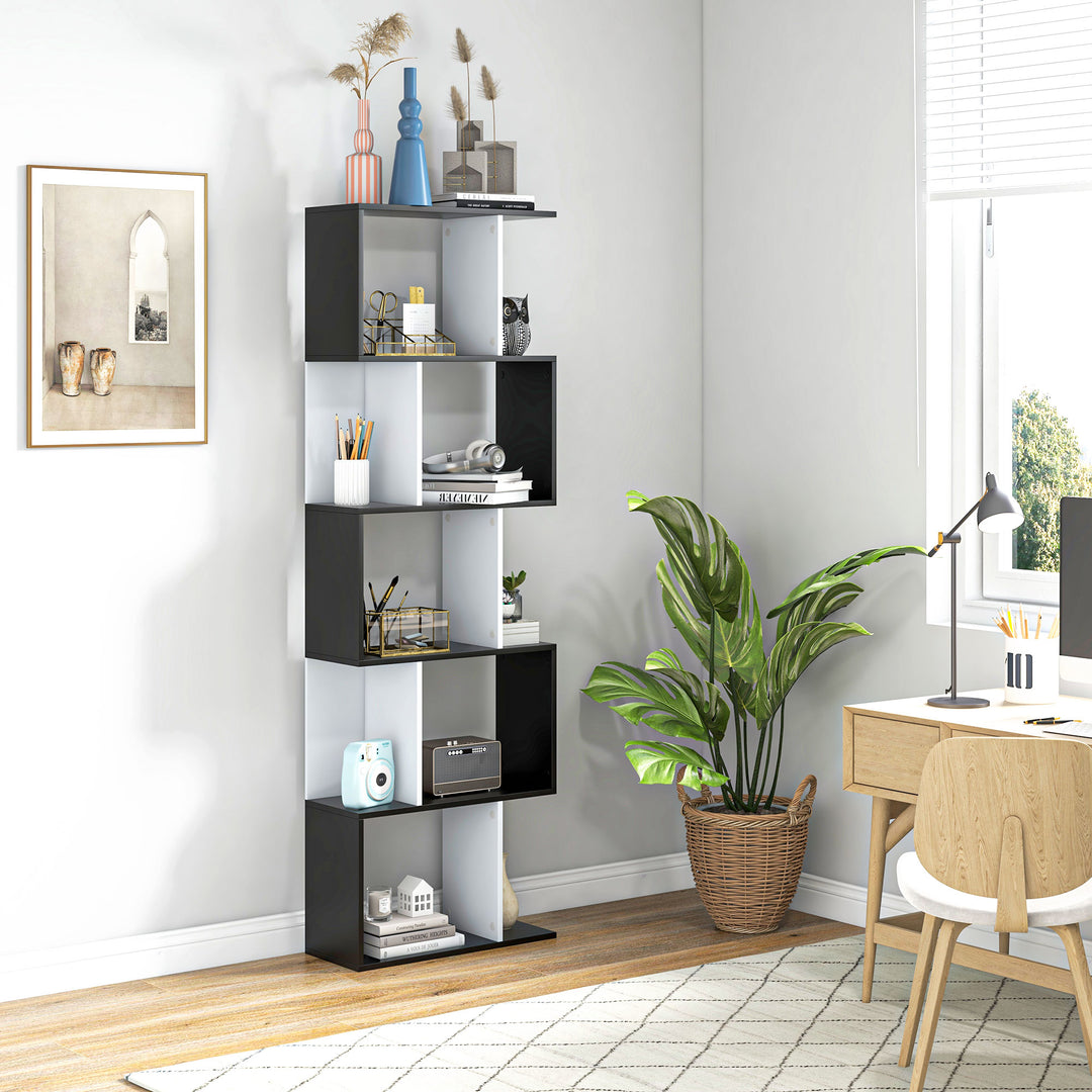 5-tier Bookcase Storage Display Shelving S Shape design Unit Divider Black