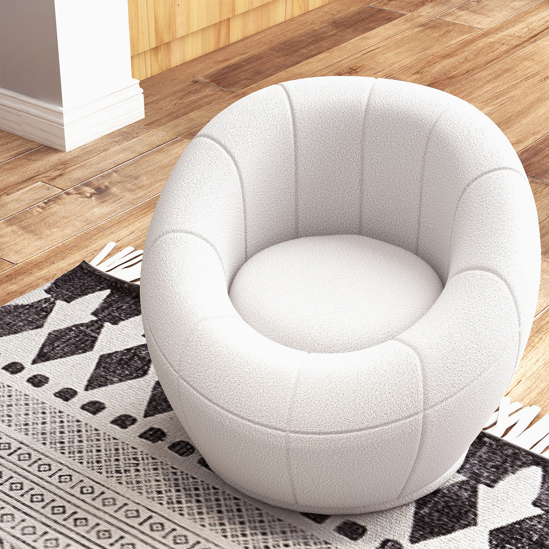 Modern Accent Chair, Swivel Upholstered Armchair for Living Room, Bedroom, Home Office, White