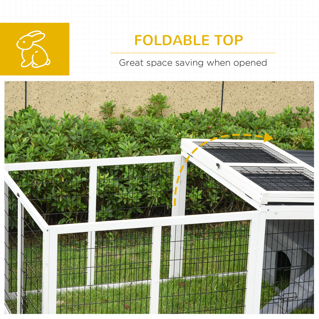 PawHut Indoor Outdoor Wooden Rabbit Hutch Small Animal Cage Rabbit Run Cover, with Hinge roof and Water-repellent Paint, Grey