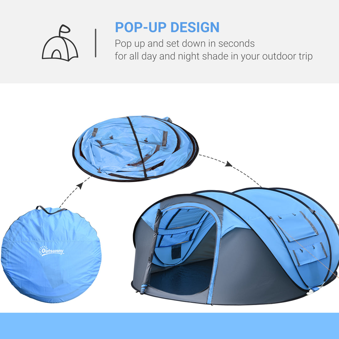 4-5 Person Pop-up Camping Tent Waterproof Family Tent w/ 2 Mesh Windows & PVC Windows Portable Carry Bag for Outdoor Trip Sky Blue