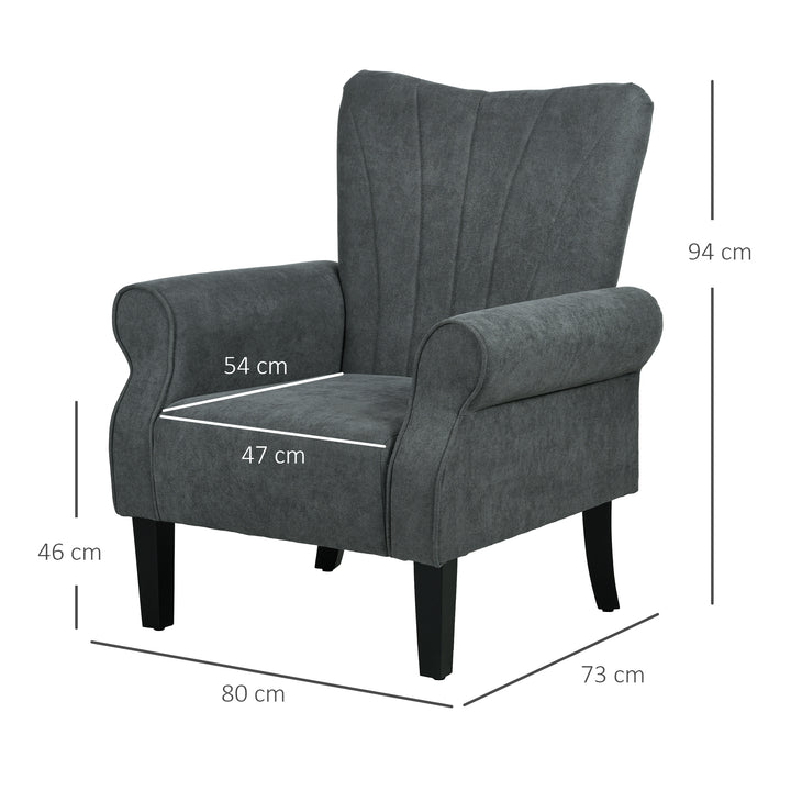 Upholstered Accent Chair with High Back, Rolled Arms and Wood Legs, Soft Thick Padded Armchair, Grey