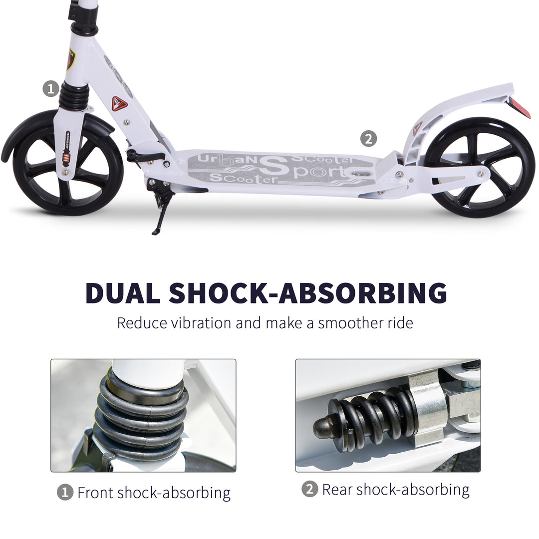 Folding Kick Scooter 2 Big Wheels Teens Adult  14+ Adjustable Ride On White