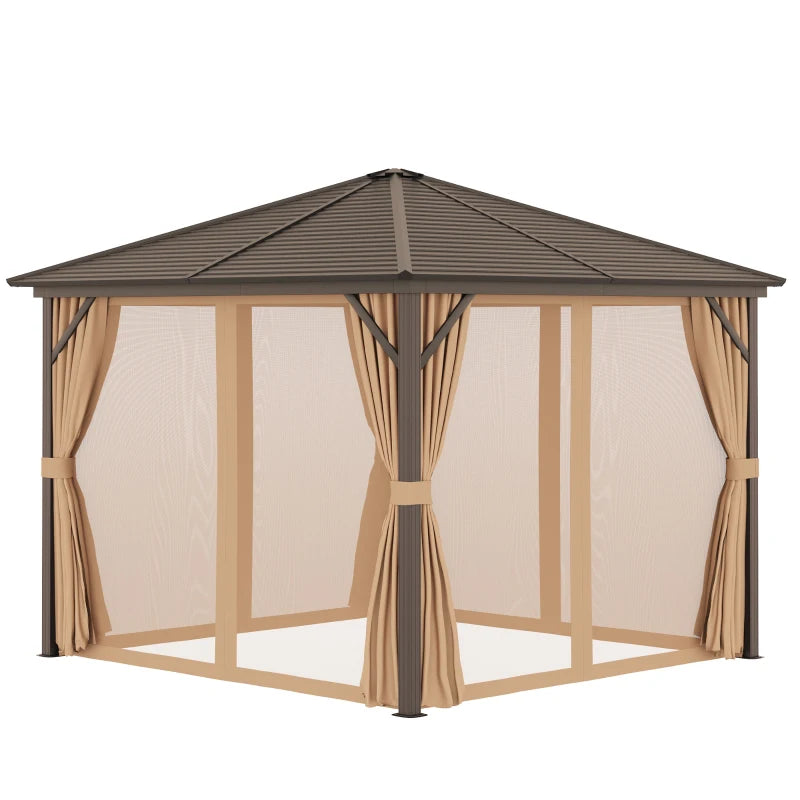 Steel Hardtop Gazebo Patio Tent Outdoor Sun Shelter Aluminum w/ Curtain