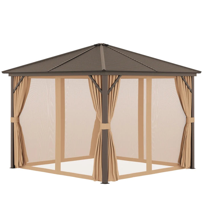 Steel Hardtop Gazebo Patio Tent Outdoor Sun Shelter Aluminum w/ Curtain