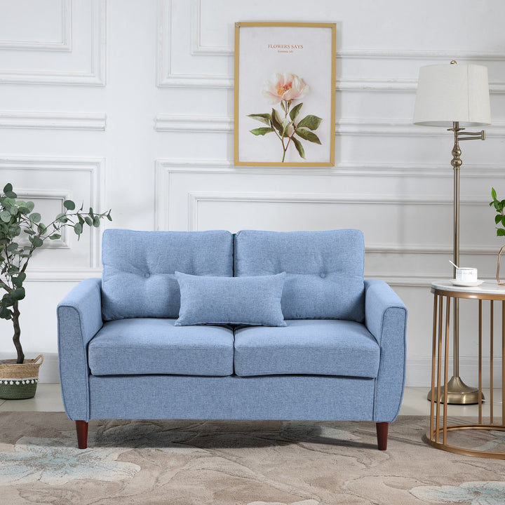 HOMCOM 2 Seat Sofa Double Sofa Loveseat Fabric Wooden Legs Tufted Design for Living Room, Dining Room, Office, Light Blue