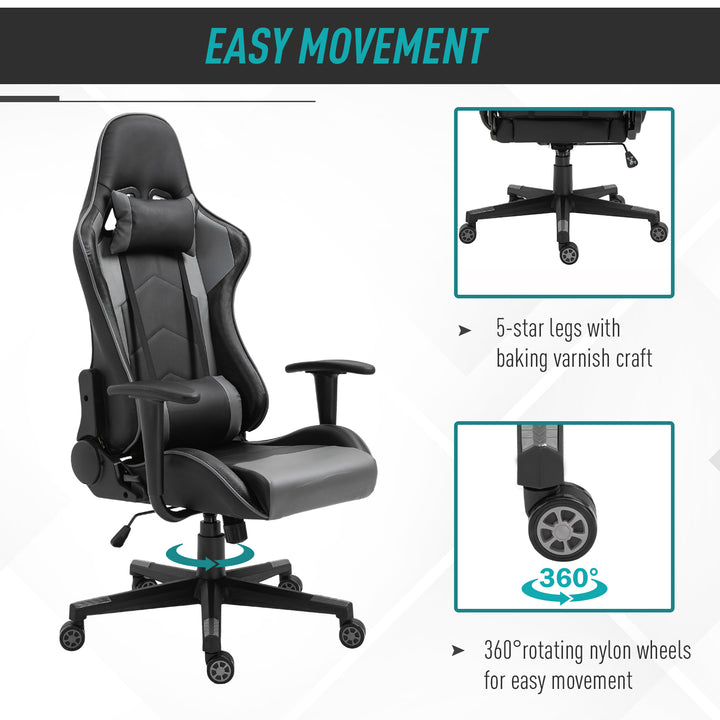 Vinsetto High Back Racing Gaming Chair Reclining 360° Swivel Rocking Height Adjustable with Pillow and Build-in Lumbar Home Black PU Leather