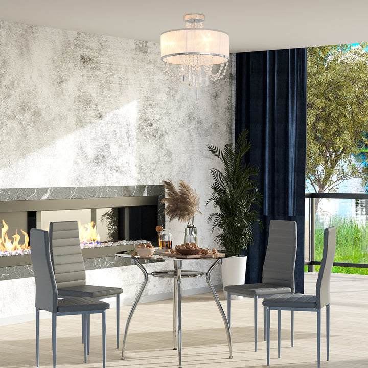 Elegant Metal Ceiling Light Chandelier with Pleated Fabric Lampshade, Decorative Crystal Pendants, for Living Room, Dining Room, Bedroom, White