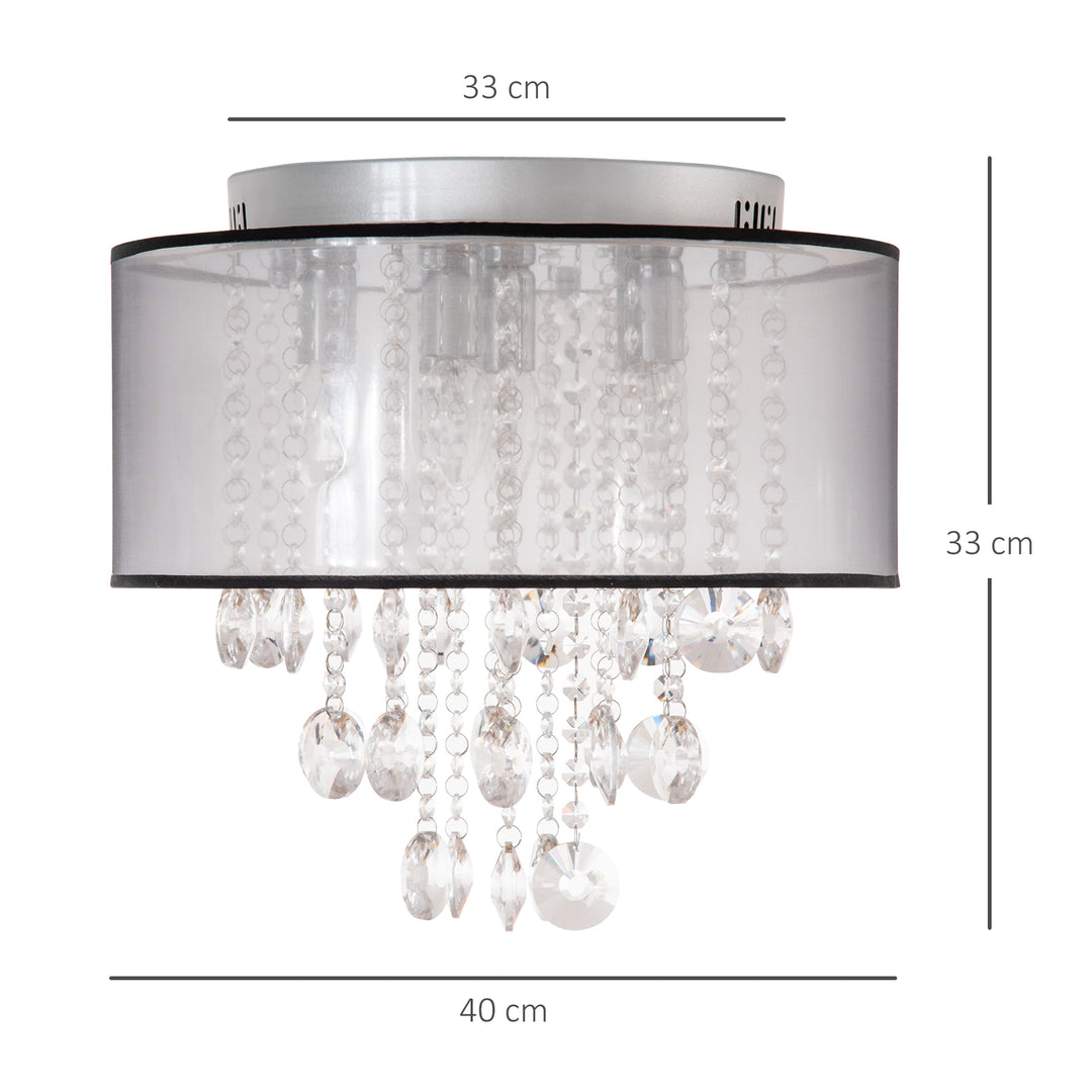 Modern Crystal Chandelier Flush Mount LED Ceiling Light with Drum Shade for Living Room Bedroom Dining Room Silver