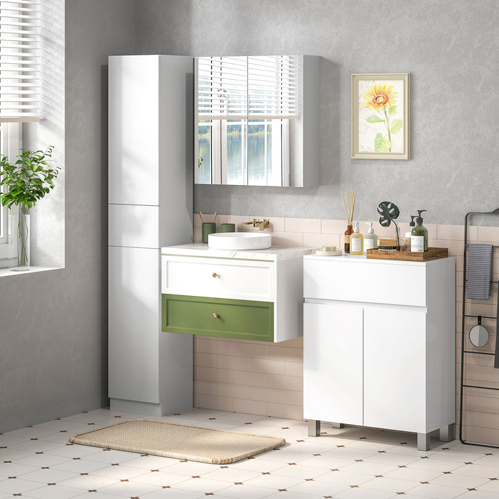 Bathroom Mirror Cabinet, Wall Mounted Storage with Adjustable Shelf, 60W x 15D x 60Hcm, High Gloss White