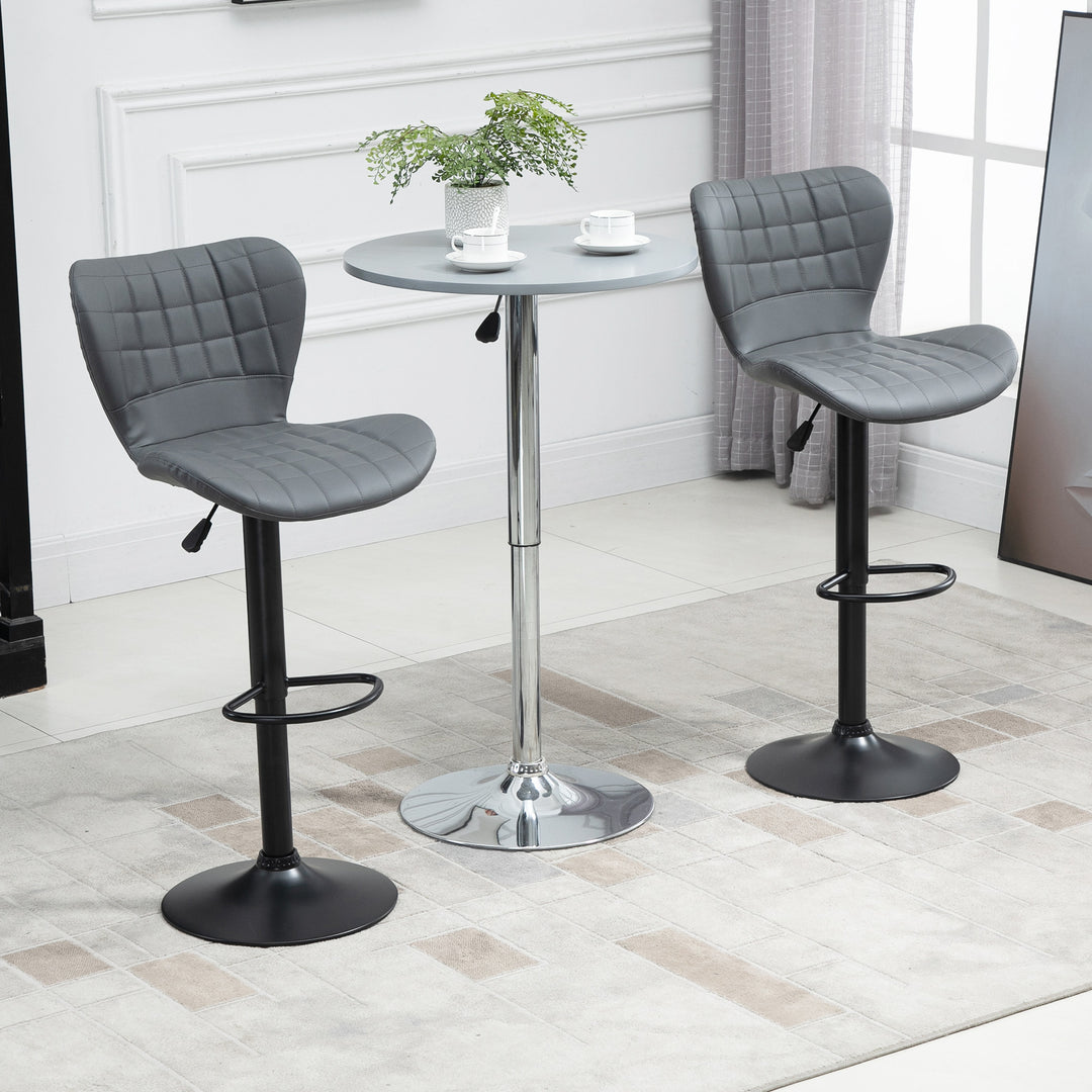 Bar Stools Set of 2 Adjustable Height Swivel Bar Chairs in PU Leather with Backrest & Footrest, Grey